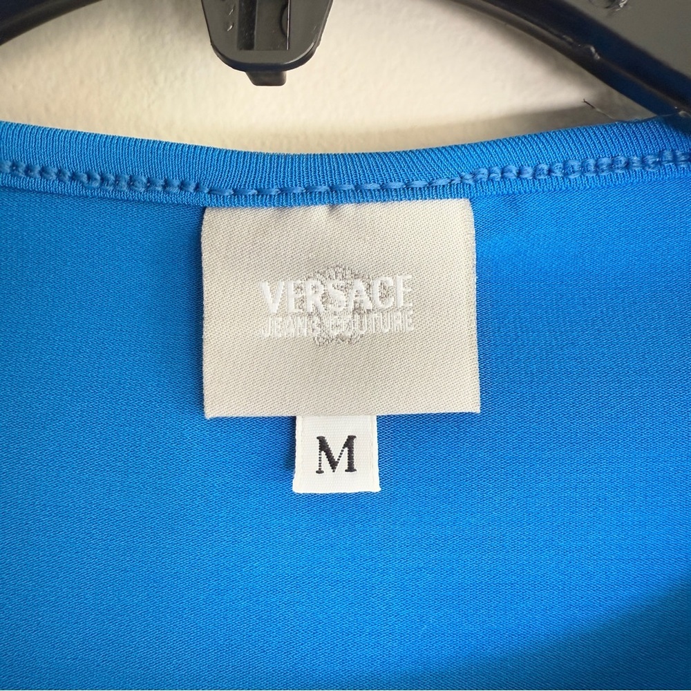 VERSACE Jeans Couture Women’s Blue Long Sleeve Shirt Top Italy Logo Sz M - Picture 5 of 9